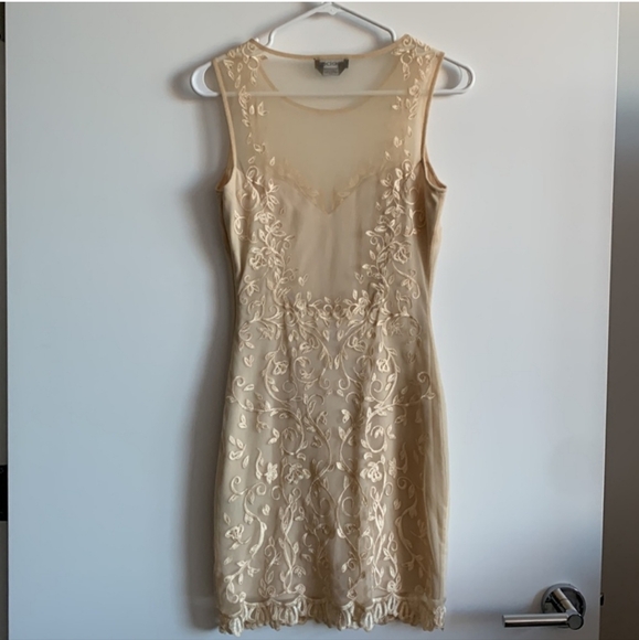 Cream Bebe Lace Embroidered Sheer Back Cocktail Dress - Picture 2 of 6